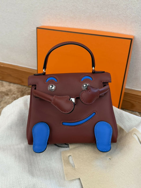 Hermès Kelly Doll Rouge H 55 & Bleu Hydra T7 Swift with Palladium Hardware