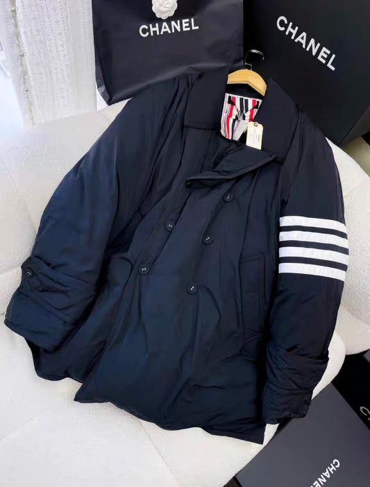 THOM BROWNE Thom Browne classic four-stripe black down jacket - Small Jacket - Vintage fashion from Wararni