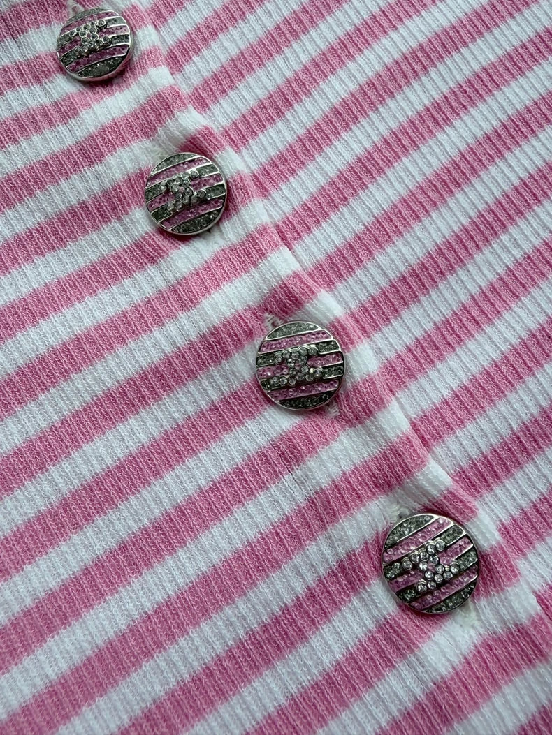 Chanel 24C Pink and White Striped T-Shirt