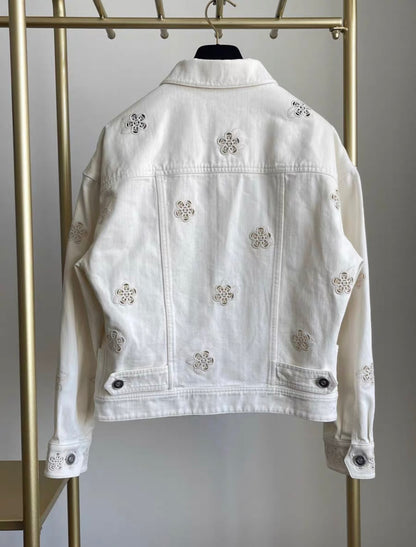 CHANEL Flower Patterns Casual Style Denim Logo Jackets