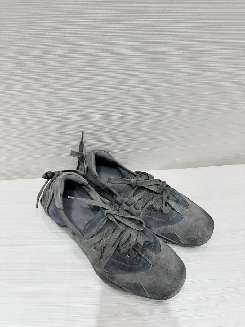 Acne Studios distressed blue ballet flats with patchwork leather, size 36.5,