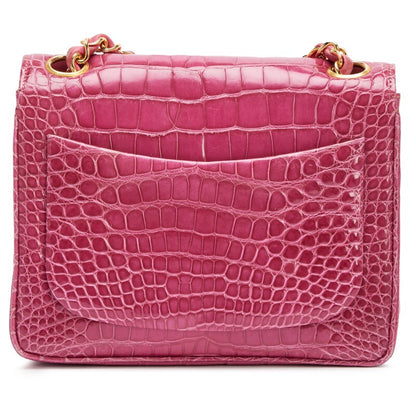 Chanel pink alligator gold hardware mini flap bag