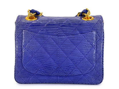 Chanel Blue Lizard gold hardware mini flap bag
