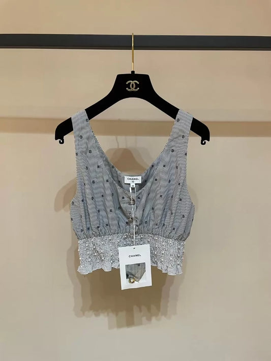 Chanel 24p pearl logo striped top vest