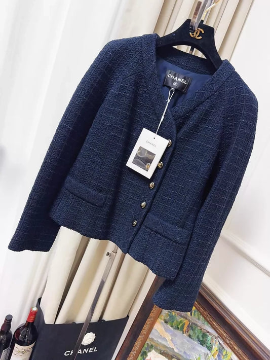 Chanel 23P navy blue and black tweed jacket
