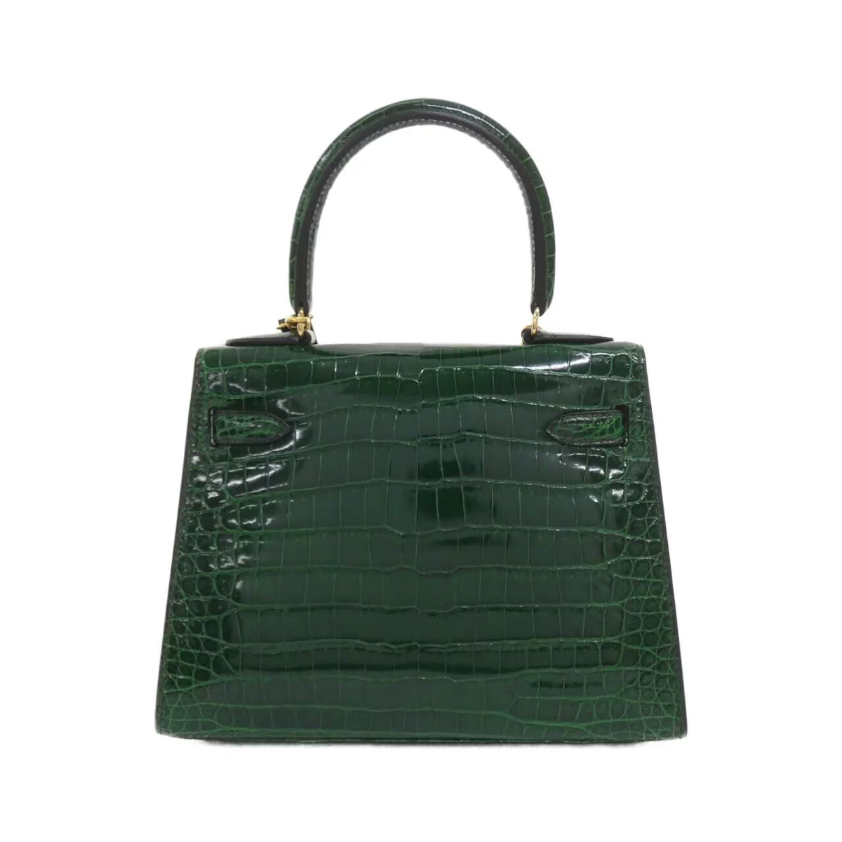 Rare Vintage Hermes Mini kelly 20 Green Emerald Shiny Crocodile leather gold hardware