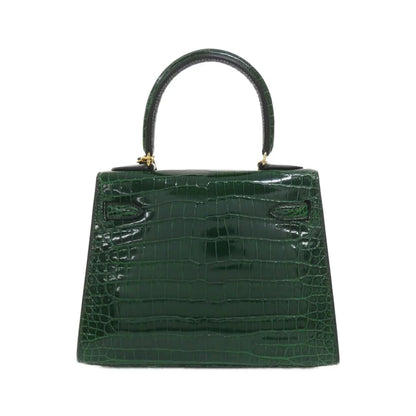 Rare Vintage Hermes Mini kelly 20 Green Emerald Shiny Crocodile leather gold hardware