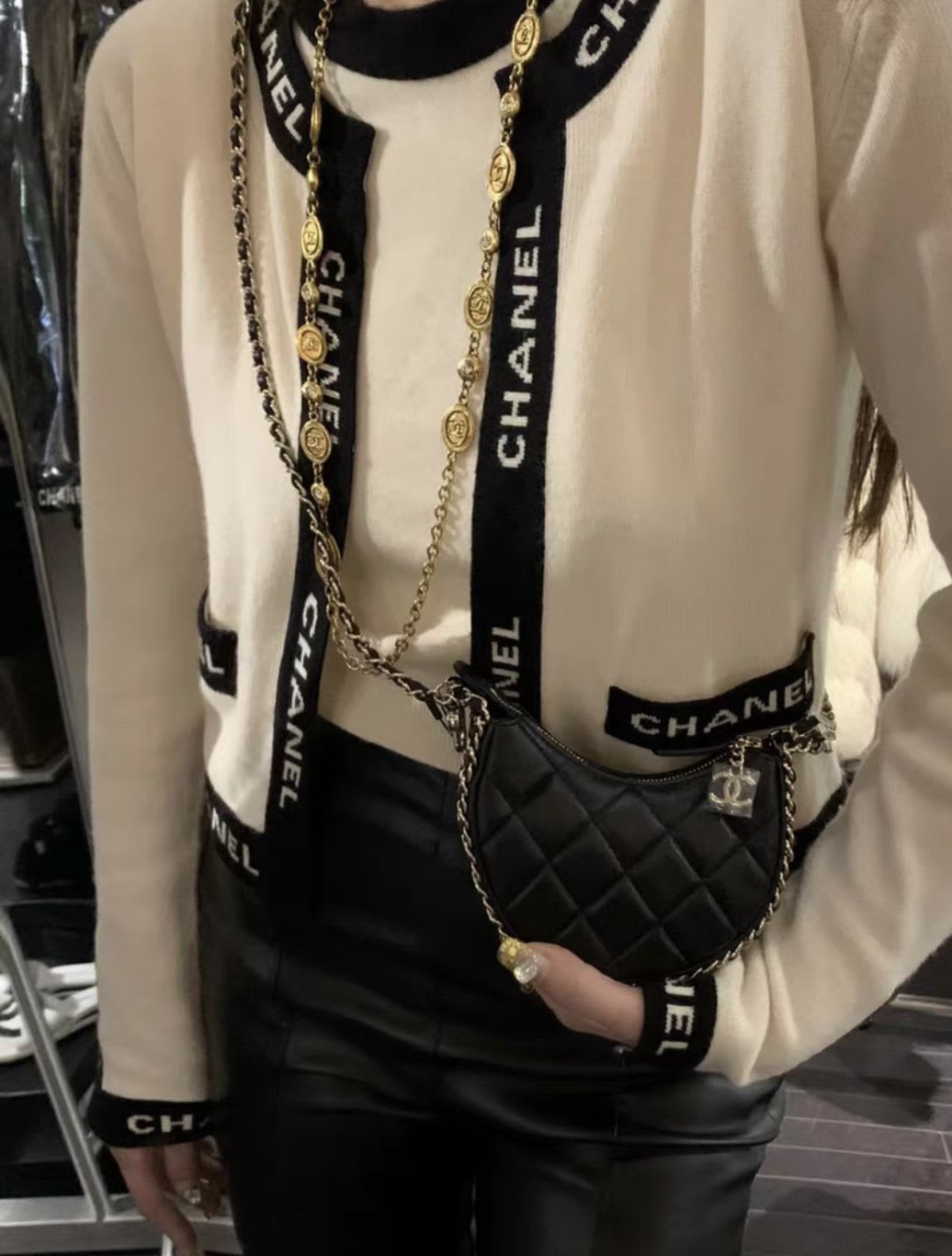 Chanel 23 black gold mini moon bag