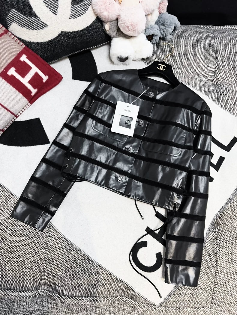 Chanel 24S black striped leather jacket