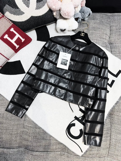 Chanel 24S black striped leather jacket