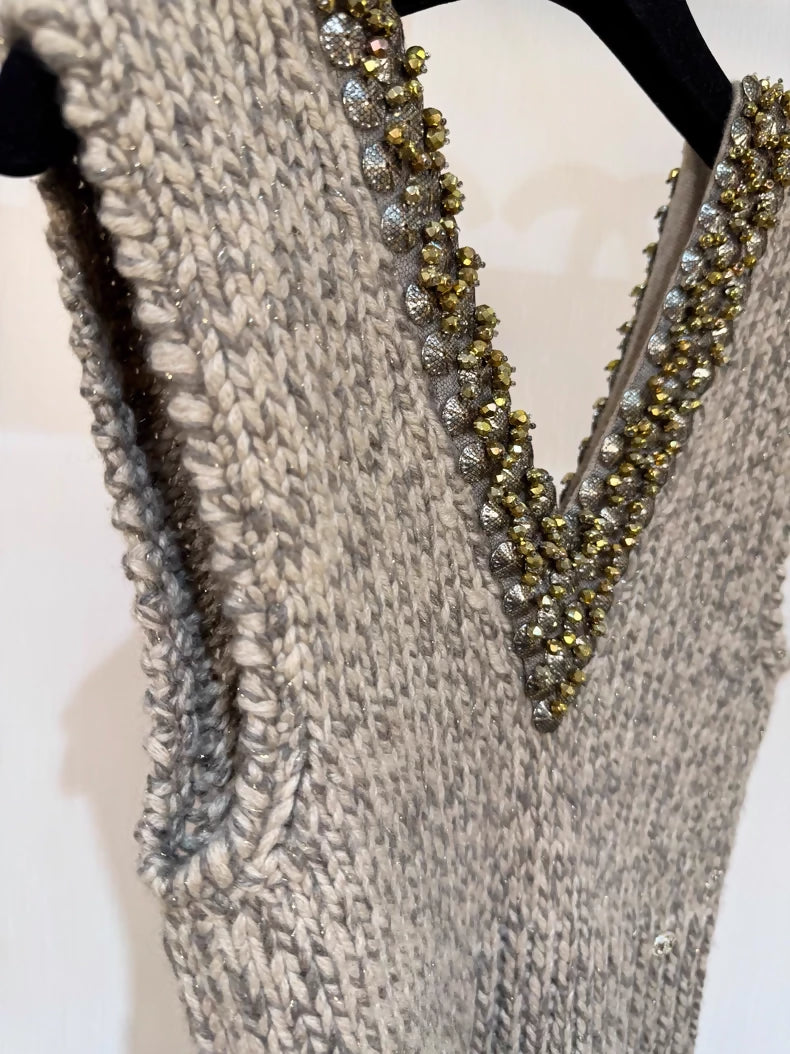 Chanel 07A Deep V-Neck Crocheted Evening Dress