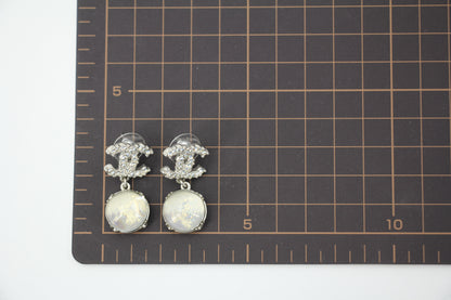 Chanel 17K Rhinestone Semi-transparent Round Pendant CC Stud Earrings