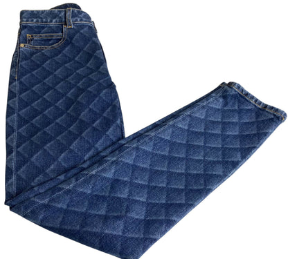 Chanel 22B Dark Blue Quilted Print Jeans FR 36