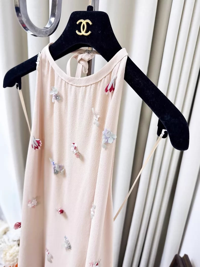 Chanel 23C nude floral beaded dress