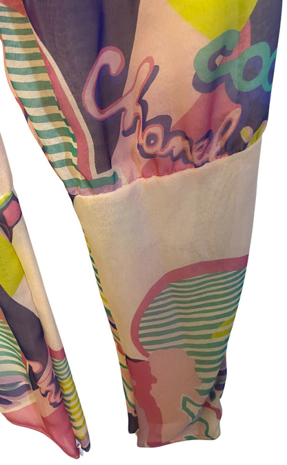 Chanel 24C Runway MultiColor Graffiti Silk Harem Pants FR 34