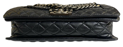 Chanel 13A Enchained Boy Bag Black Leather Old Medium Flap Bag