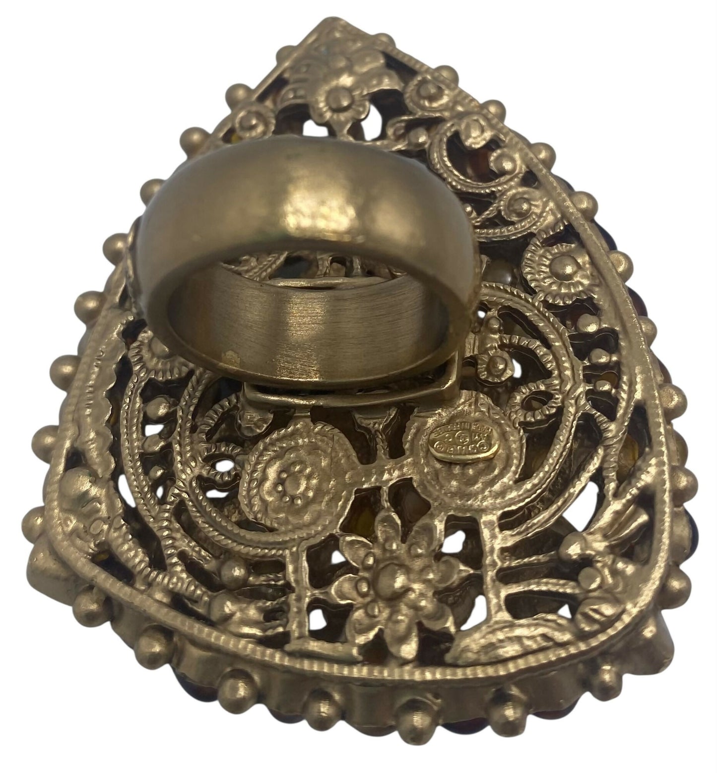 Rare XL 11C Saint Tropez Runway Statement Gold Gripoix Pearl Ring Size US 6 EU 52