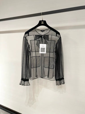 Chanel 25K black tulle blouse with bow