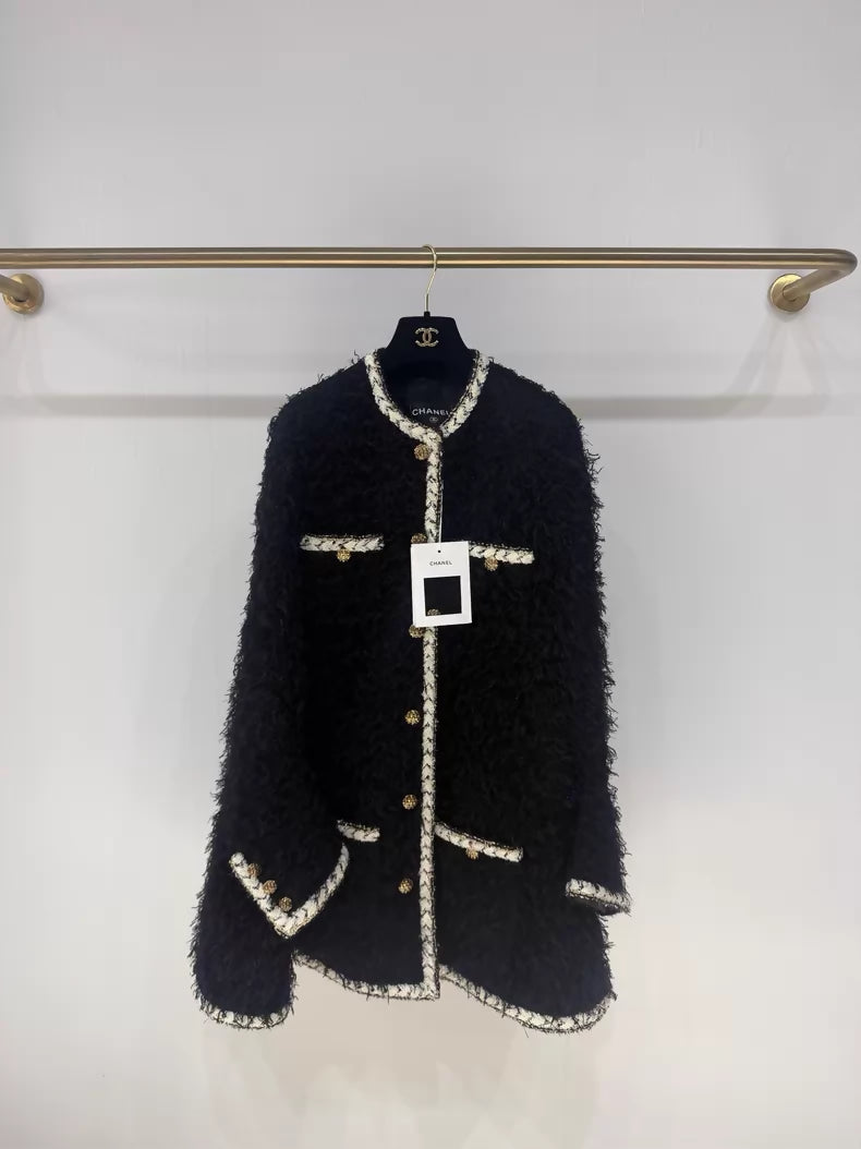 Chanel 25K black feather cape coat