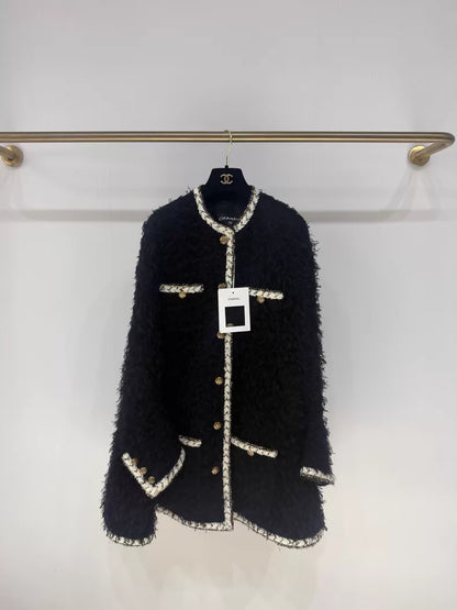 Chanel 25K black feather cape coat