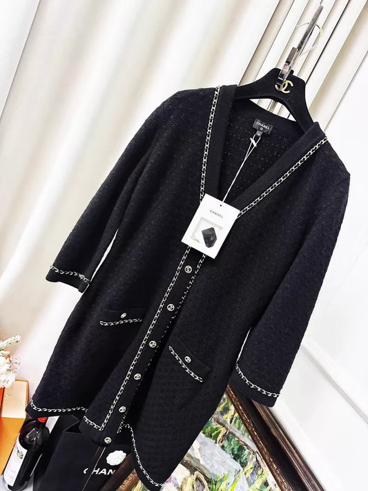 CHANEL 23B black knit dress with gold chain