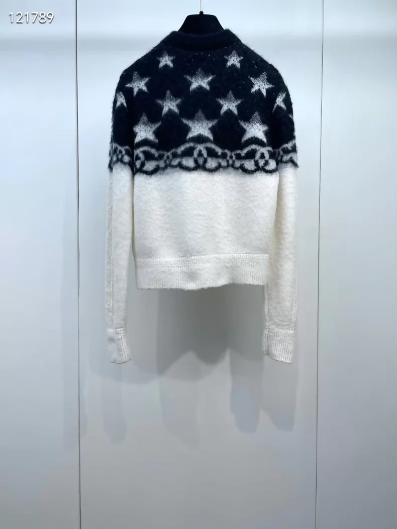 Chanel 23N black and white star knit sweater