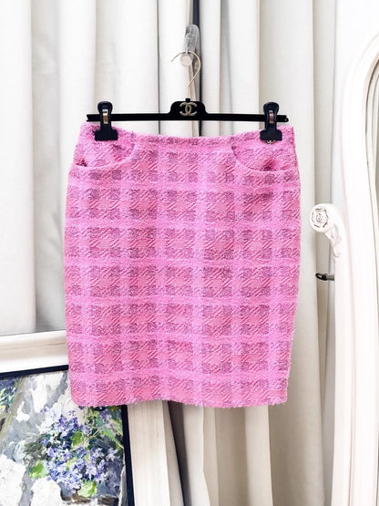 Chanel 24P pink striped tweed skirt