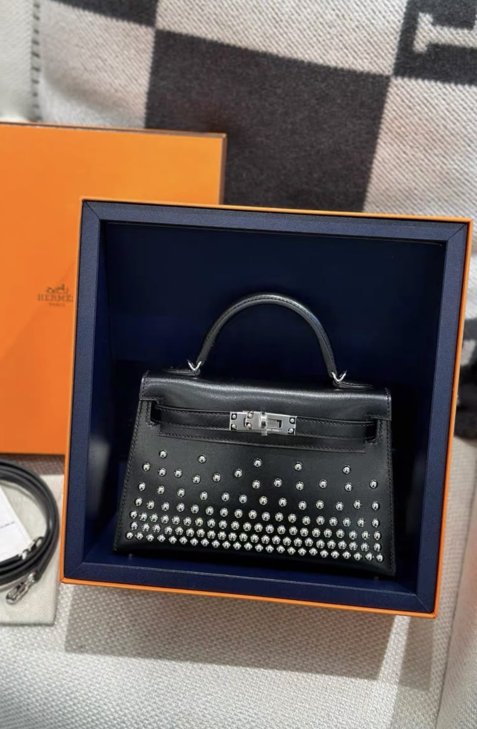 Hermes Clouté Studded Mini Kelly II 20 Black Box stamp W 2024