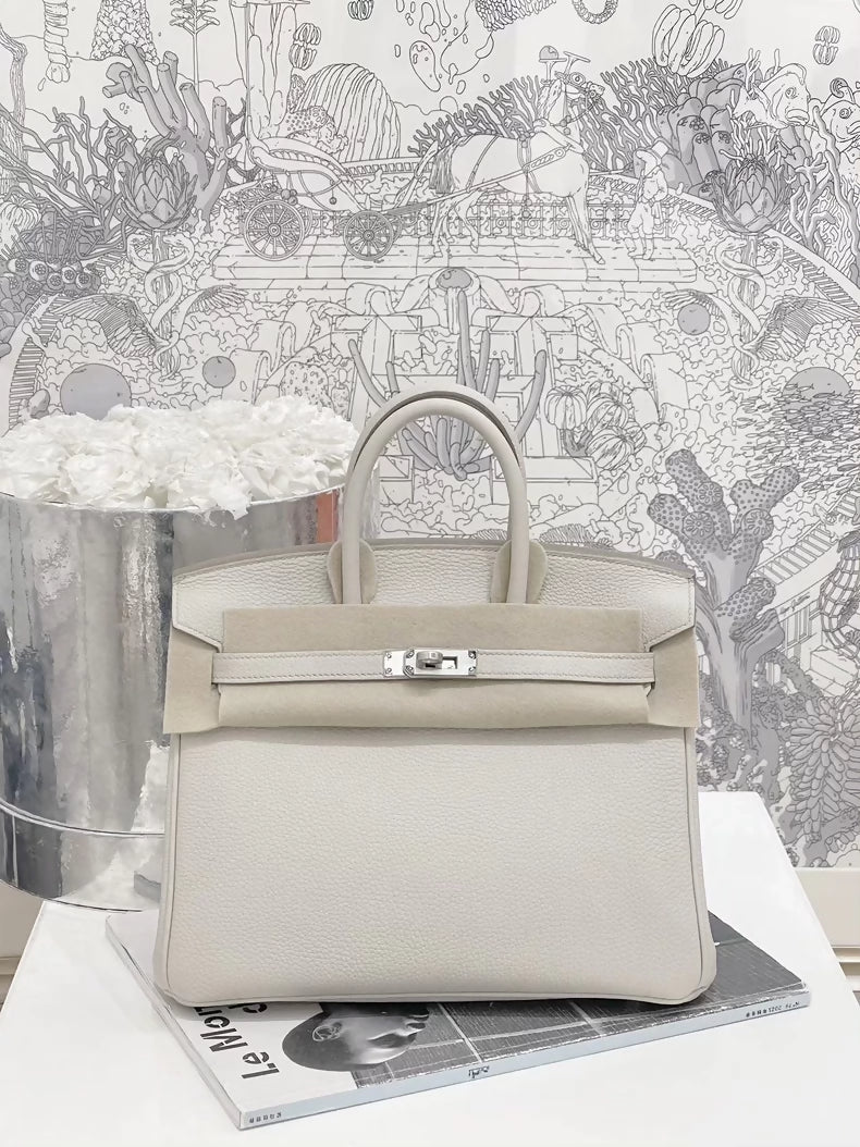 Hermès Birkin 25 White Beton 8L Togo Leather Palladium hardware