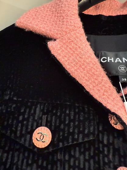 Chanel 22B pink & black velvet jacket