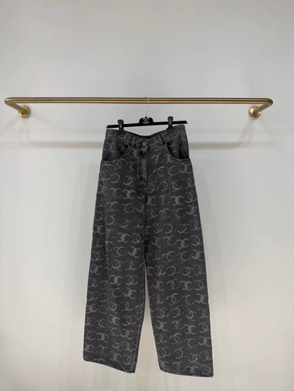 Chanel 23B CC logo black grey jeans