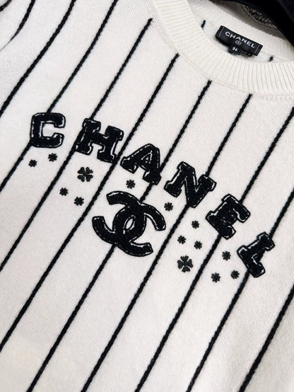 Chanel 23p white and black Striped Cashmere Sweater