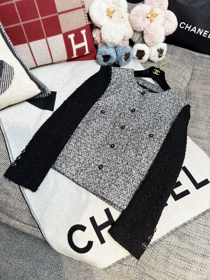 Chane 21B Black tweed jacket with grey sequined details