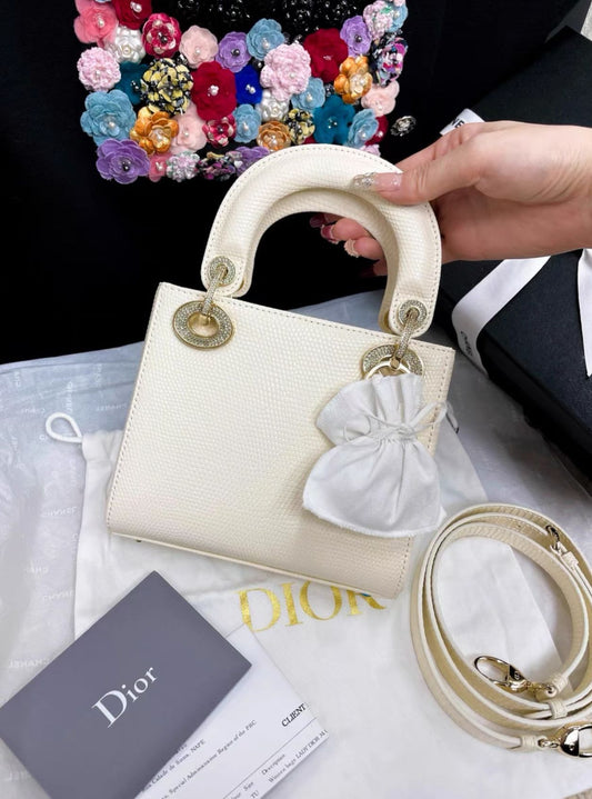 DIOR Lady dior off-white rose gold diamond lizard bag - One size Tote Bag - Vintage fashion from Wararni