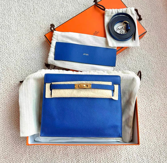 Hermès kelly danse O8 royal blue gold hardware ev leather U engraved - Danse Crossbody Bag - Secondhand luxury from Wararni