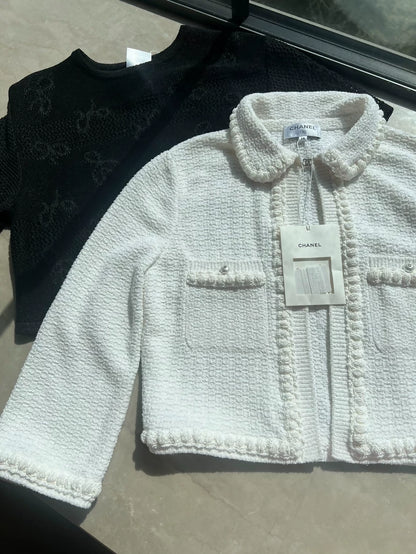 Chanel 25p white tweed cardigan