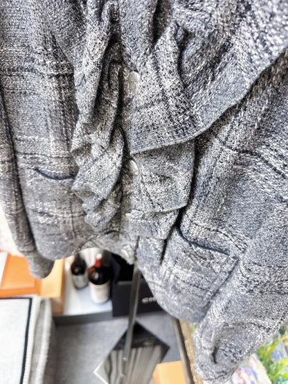 Chanel 19P grey ruffle tweed jacket