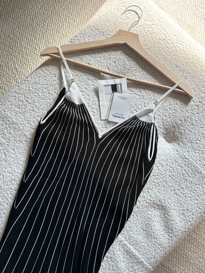 Chanel 26M Beach Collection Black and White Striped Slip Dress