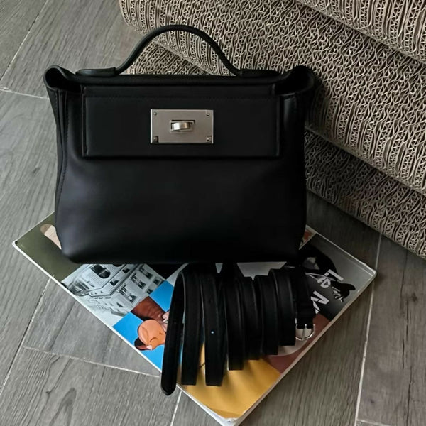 HERMES MINI 24/24 BAG VOLUPTO BLACK LEATHER PALLADIUM HARDWARE