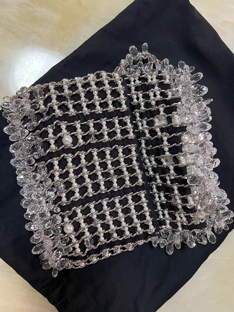 Chanel 19K Black and white tweed chain clutch bag