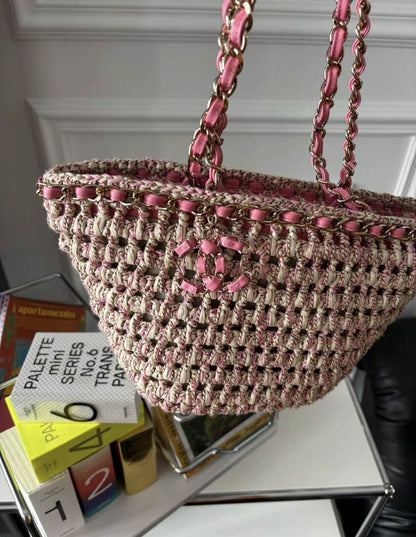 CHANEL 23P Woven straw beach shopping bag