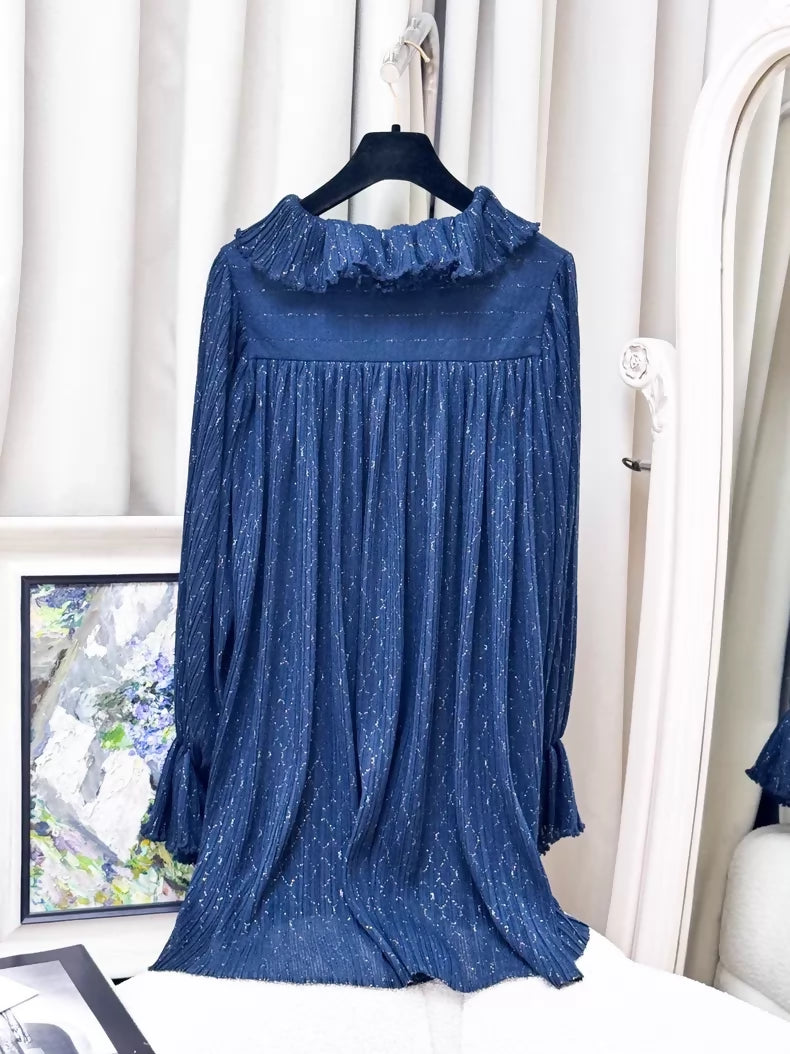 Chanel 2020 Spring/Summer blue ruffled long-sleeved dress