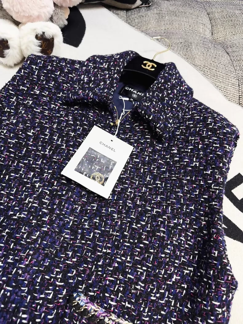 Chanel 23B purple tweed zip-up vest