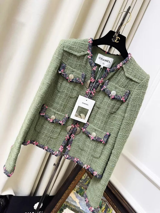 Chanel 2017 green tweed jacket