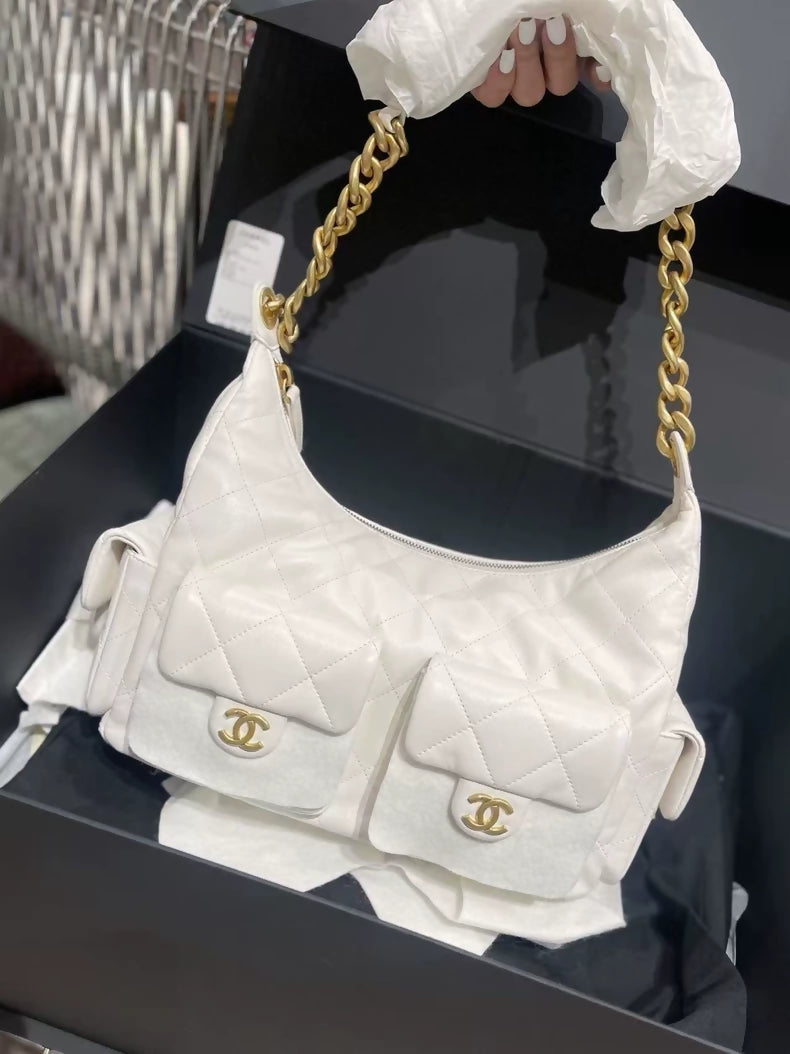 Chanel 25C white hobo bag