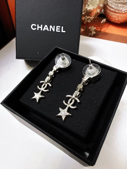 Chanel Spring/Summer 2020 Silver Double C Star Full Diamond Earrings