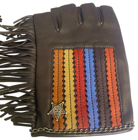 Rare Chanel 14A Paris Dallas Dark Brown Multicolor Gloves 8