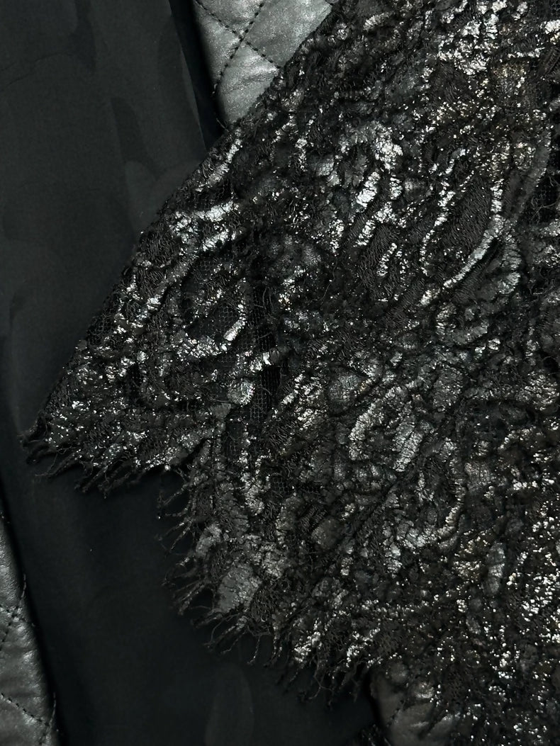 Chanel 23A black leather & lace jacket