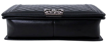Chanel Black Large Maxi Quilted Lambskin Leather Boy Crossbody Bag