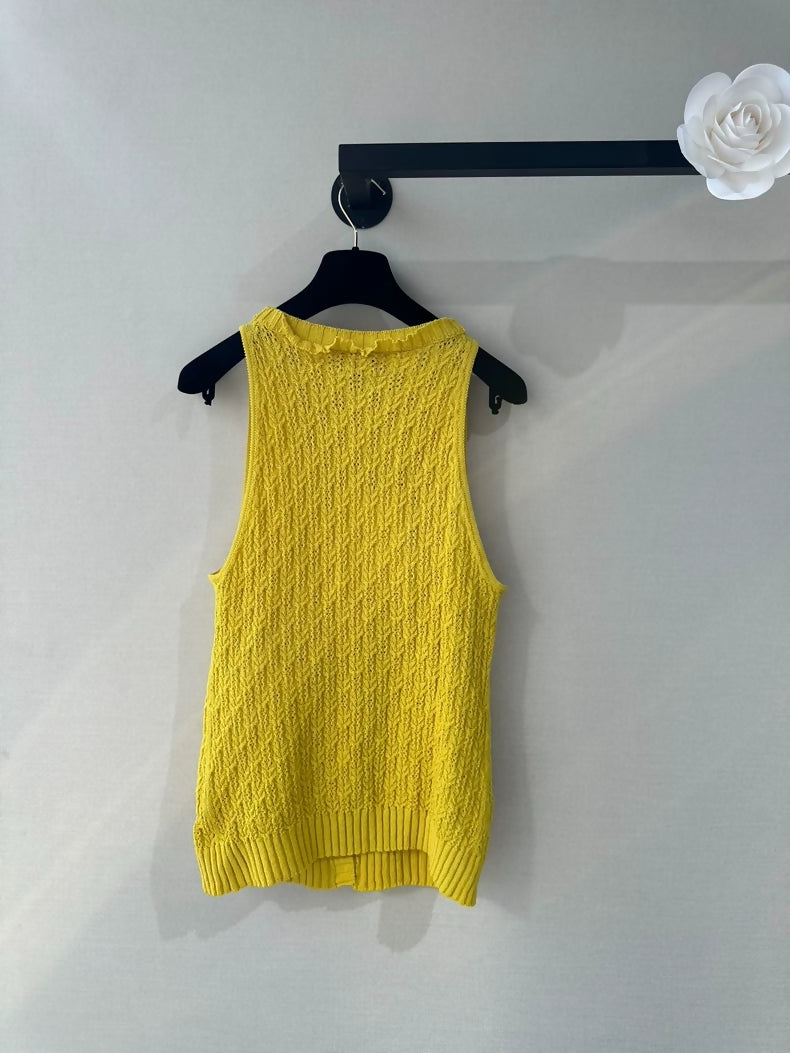 Chanel 25C Yellow Openwork Knit Cardigan Vest